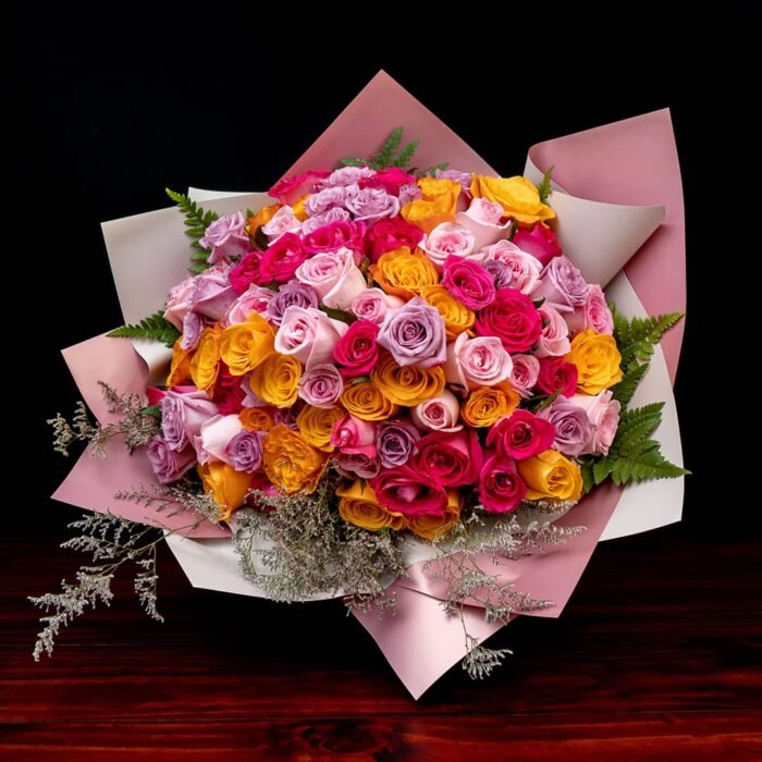 100-Rosas-Multicolor-en-Ramo 100 Rosas Multicolor en Ramo - Imagen 1